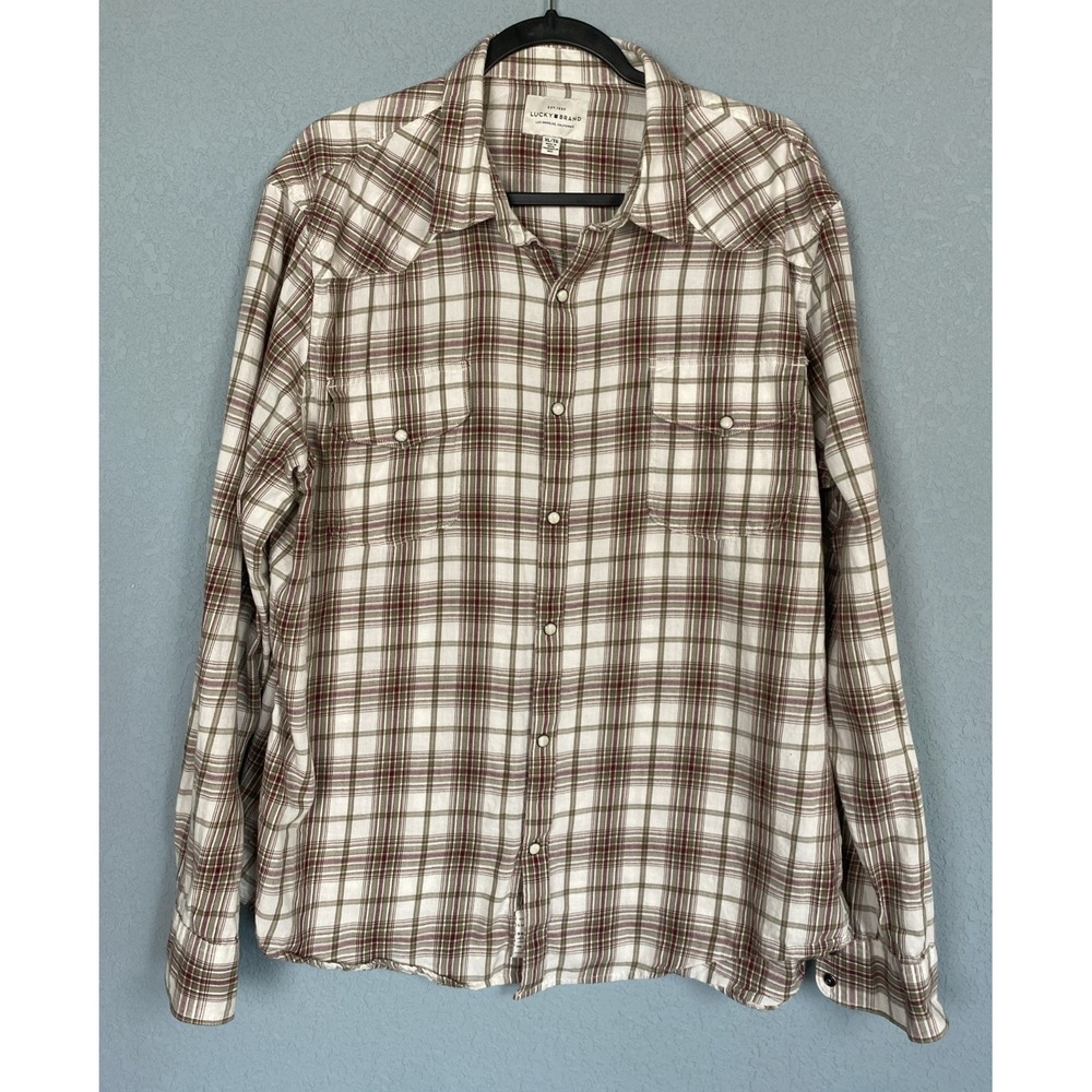 Lucky Brand Pearl Snap Men's XXL Shirt Western Plaid‎ Long Sleeve Cowboy
